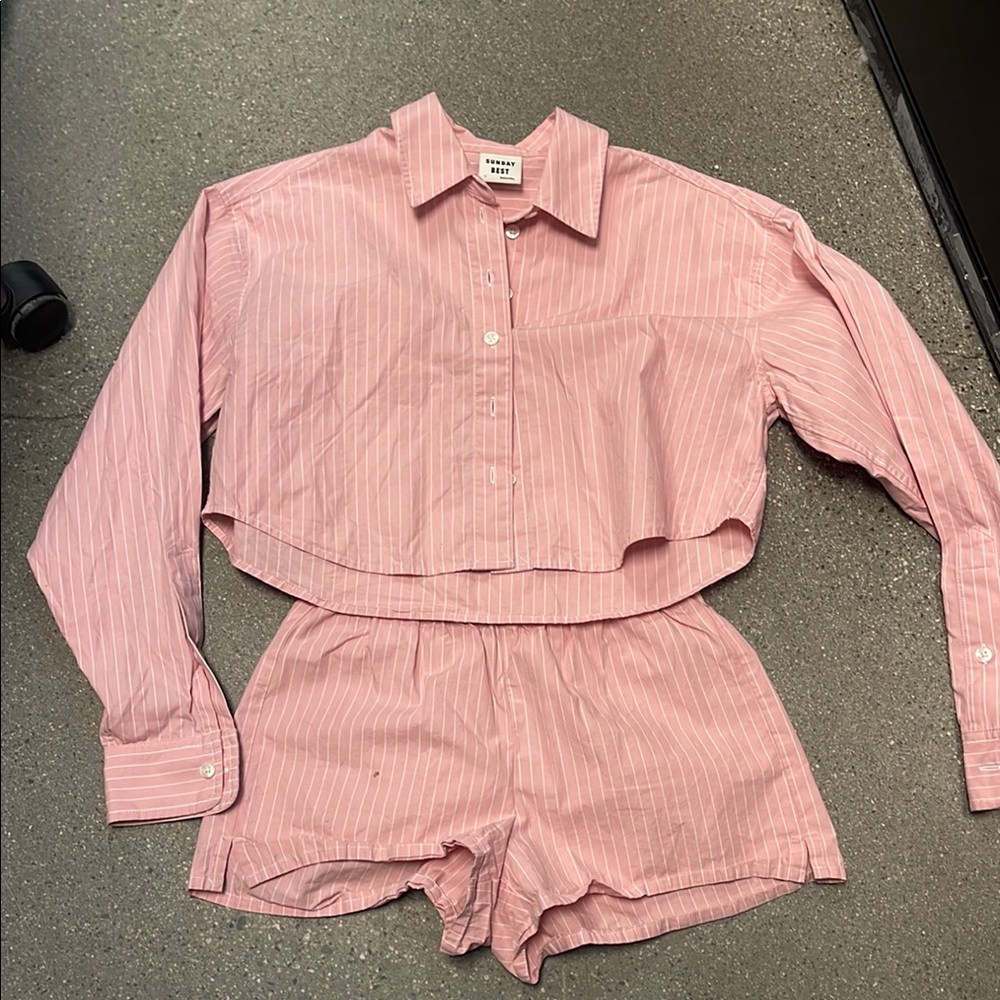 Sunday Best - Pink Striped Button-Up and Shorts Set
